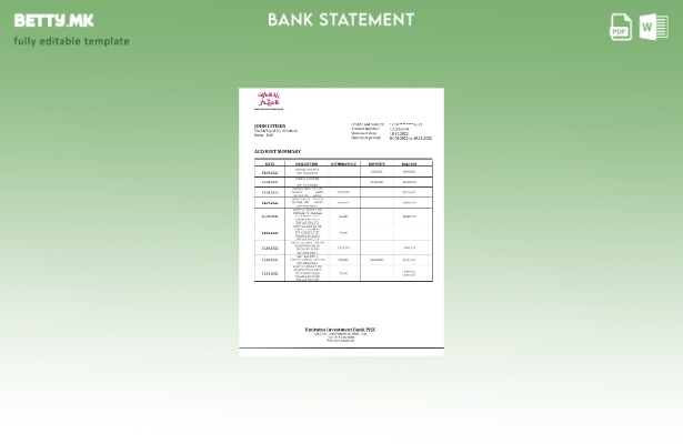 Модерен стил на образец за извод од банка за инвестиции во ОАЕ